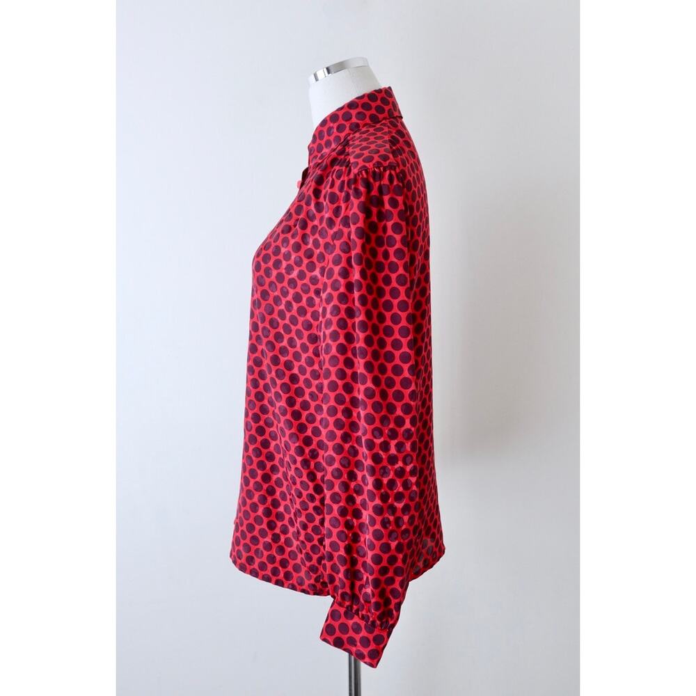 Vintage 1990s Louis Feraud Button Down Blouse Long Sleeve Collared Polka Dot Red - Picture 6 of 12